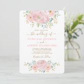 Invitation Elégant rose douce Peony floral + Mariage vert (Debout devant)