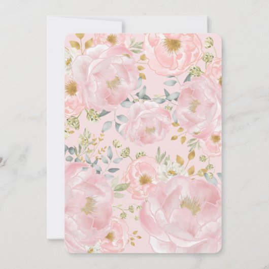 Invitation Elégant rose douce Peony floral + Mariage vert (Dos)