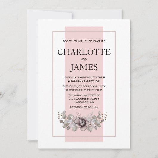 Invitation Elégant Rose Dusty avec Mariage Feuille Eucalyptus (Devant)