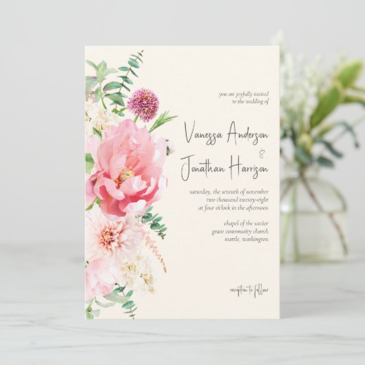 Invitation Élégant Rose Dusty Blush Ivory Floral Script (Debout devant)