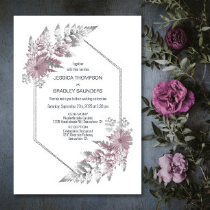 Invitation Élégant Rose Dusty Grey Mariage botanique