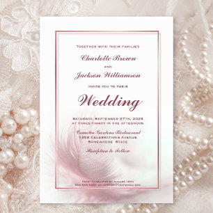 Invitation Elégant Rose Dusty Mariage en plume avec RSVP