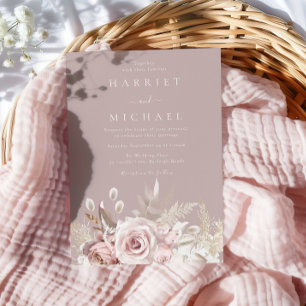 Invitation Elégant Rose Dusty & Mariage Floral Blush