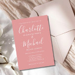 Invitation Élégant Rose Dusty minimaliste Mariage de script<br><div class="desc">Avec des noms de style signature, cette élégante invitation de mariage peut être personnalisée avec vos informations en lettres blanches chic sur un arrière - plan rose poussiéreux avec votre photo choisie au verso. Vous pouvez customiser la couleur arrière - plan pour correspondre à votre thème mariage. Conçu par Thisisnotme©...</div>