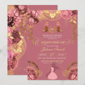 Invitation Élégant Rose Dusty Pink Charro Quinceanera (Devant / Derrière)