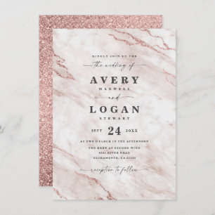 Invitation Elégant Rose Dusty rose marbre et Mariage Parties