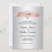 Invitation Elégant rose Dusty Rose or marbre Mariage argent (Devant)