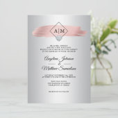 Invitation Elégant rose Dusty Rose or marbre Mariage argent (Debout devant)