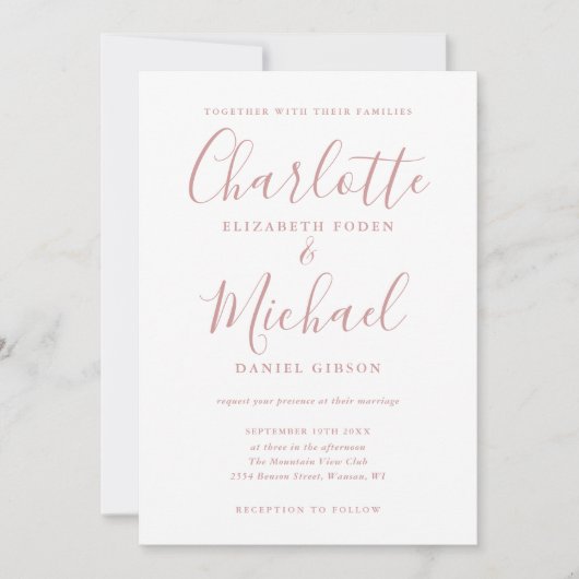 Invitation Élégant Rose Dusty Signature Mariage de script (Devant)