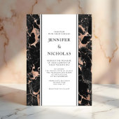 Invitation Élégant Rose en marbre noir Mariage or