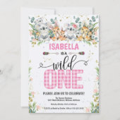 Invitation Elégant rose En vichy Safari Wild Un 1er Anniversa (Devant)