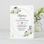 Invitation Elégant rose et blanc Aquarelle Fleurs d'or goutte (Debout devant)