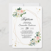 Invitation Elégant rose et blanc Aquarelle Fleurs d'or goutte (Devant)