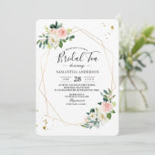 Invitation Elégant rose et blanc Aquarelle Fleurs d'or goutte (Debout devant)