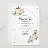 Invitation Elégant rose et blanc Aquarelle Fleurs d'or goutte (Devant)