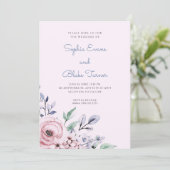 Invitation Elégant rose et bleu Mariage rose floral (Debout devant)