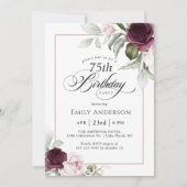 Invitation Elégant rose et bordeaux Floral 75e anniversaire (Devant)