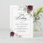 Invitation Elégant rose et bordeaux Floral 75e anniversaire (Debout devant)