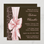 Invitation Elégant rose et Brown bébé fille douche (Devant / Derrière)