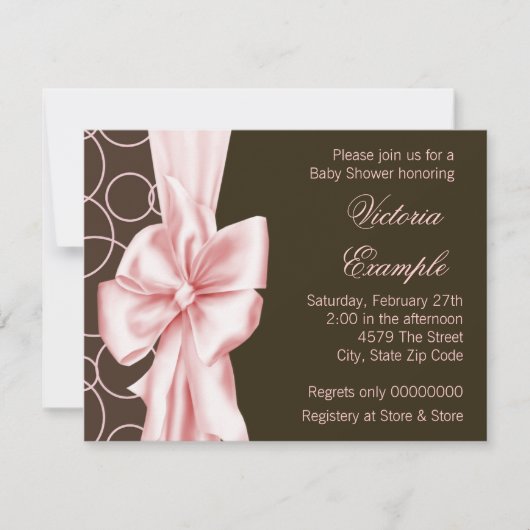Invitation Elégant rose et Brown bébé fille douche (Devant)