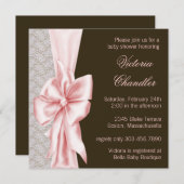 Invitation Elégant rose et Brown bébé fille douche (Devant / Derrière)