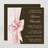 Invitation Elégant rose et Brown Damask bébé fille douche (Devant / Derrière)