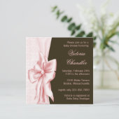 Invitation Elégant rose et Brown Damask bébé fille douche (Debout devant)