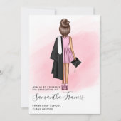 Invitation Elegant Rose et Brown Fille Graduation Party Invit (Devant)