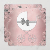 Invitation Elégant rose et gris bébé fille douche (Devant / Derrière)