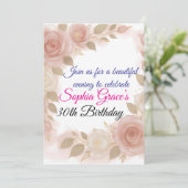 Invitation Élégant rose et ivoire Rose Anniversaire Invitatio (Debout devant)