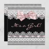 Invitation Elégant rose et noir bébé fille douche (Devant / Derrière)