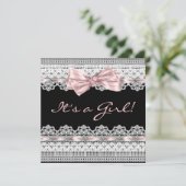 Invitation Elégant rose et noir bébé fille douche (Debout devant)