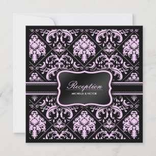 Invitation Élégant rose et noir Damassé Réception uniquement