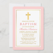 Invitation Élégant rose et or Baptême (Devant)