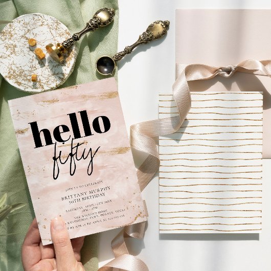 Invitation Elégant rose et or simple 50e anniversaire