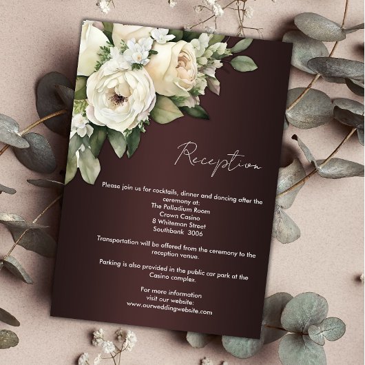 Invitation Elégant Rose et réception de mariage bordeaux fonc