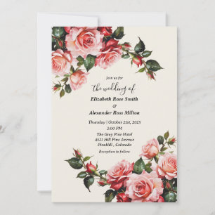 Invitation Élégant rose et roses rouges mariage floral