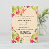 Invitation Elégant rose et vert Coeurs floraux Arbor Mariage (Debout devant)