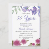 Invitation Elégant rose et violet Fleurs Mère Anniversaire (Devant)