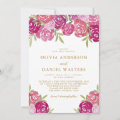 Invitation Élégant rose et violet Rose Floral Feuille Mariage (Devant)