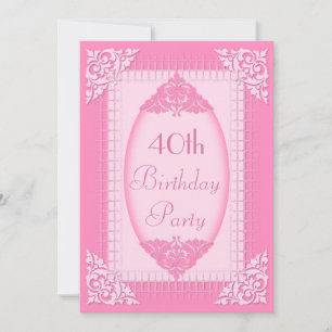 Invitation Elégant, rose féminin 40e anniversaire