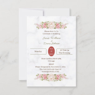 Invitation Élégant Rose Fleur Customisé Mariage