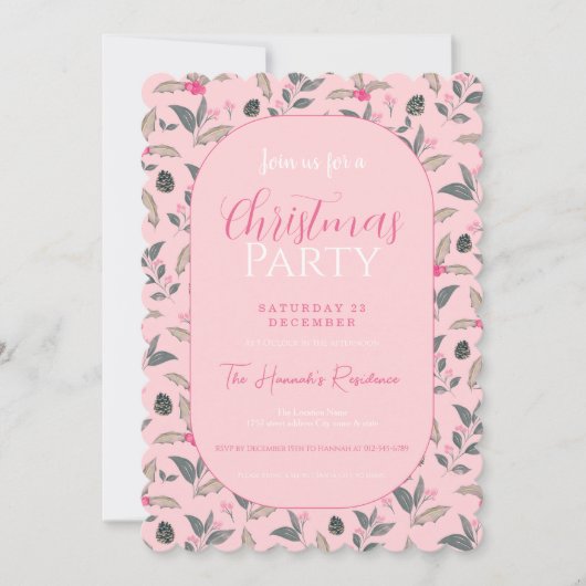 Invitation Elégant rose Fleur d'hiver Aquarelle Noël (Devant)