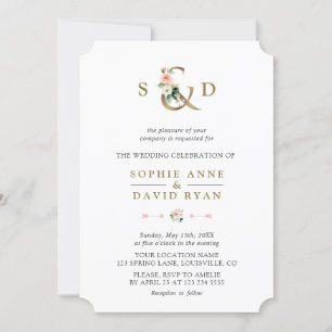Invitation Élégant rose Fleurs blanches Ampersand Mariage
