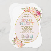 Invitation Elégant rose Fleurs blanches Or Chasse aux oeufs P (Devant / Derrière)