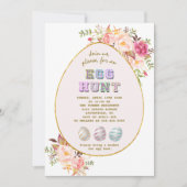 Invitation Elégant rose Fleurs blanches Or Chasse aux oeufs P (Devant)