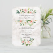 Invitation Élégant rose Fleurs de Crème Noire Mariage en marb (Debout devant)