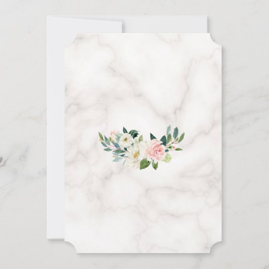 Invitation Élégant rose Fleurs de Crème Noire Mariage en marb (Dos)