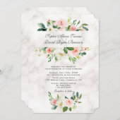 Invitation Élégant rose Fleurs de Crème Noire Mariage en marb (Devant / Derrière)