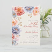 Invitation Elégant rose floral 30e anniversaire (Debout devant)
